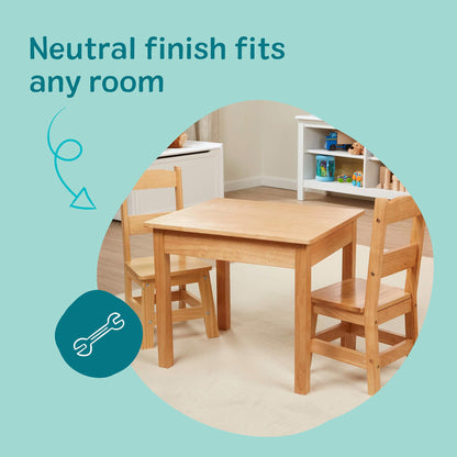 Melissa & Doug Solid Wood Kids Table and Chairs (2), Premium Quality Wooden Toddler Table and Chair Set for Kids Playroom Furniture & Montessori Classroom Furniture for Boys & Girls Ages 3+