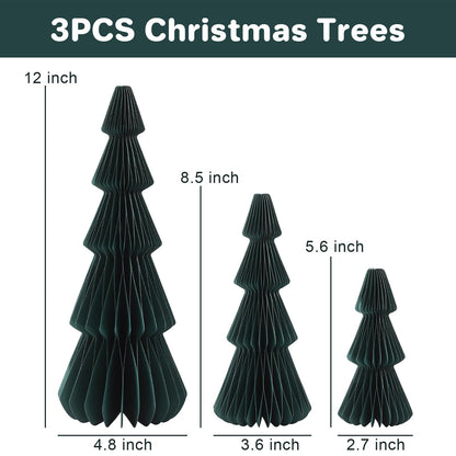 Christmas Decorations- 3PCS Honeycomb Christmas Tree DIY Table Centerpiece Set for Xmas Holiday Fireplace Table Party Decor (Green)