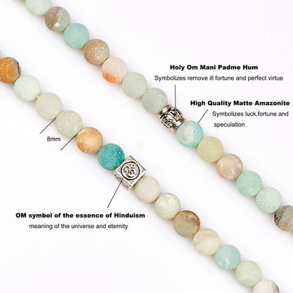 PWMENLK 108 Mala Beads Necklace 7 Chakra Buddhist Prayer Beaded Bracelet Tree of Life Pendant Stone Yoga Necklace(tassel amazonite)