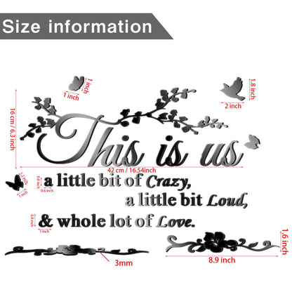 Outus Living Room Wall Decor 3D Acrylic Mirror This is Us Wall Letter Stickers Sign Removable Family Tree Inspirational Quote Decal DIY Art Motivational Decor for Living Room Home Decoration Bedroom