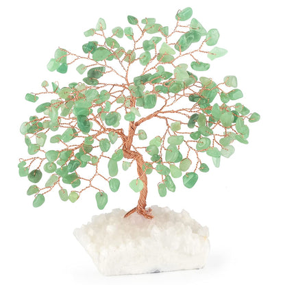 MASGEMES Crystal Tree of Life,Aventurine Jade Clear Quartz Cluster Base,Bonsai Feng Shui Decor Money Tree,Healing Crystals Positive Enegy,Gift Size 5.5"-6.3"