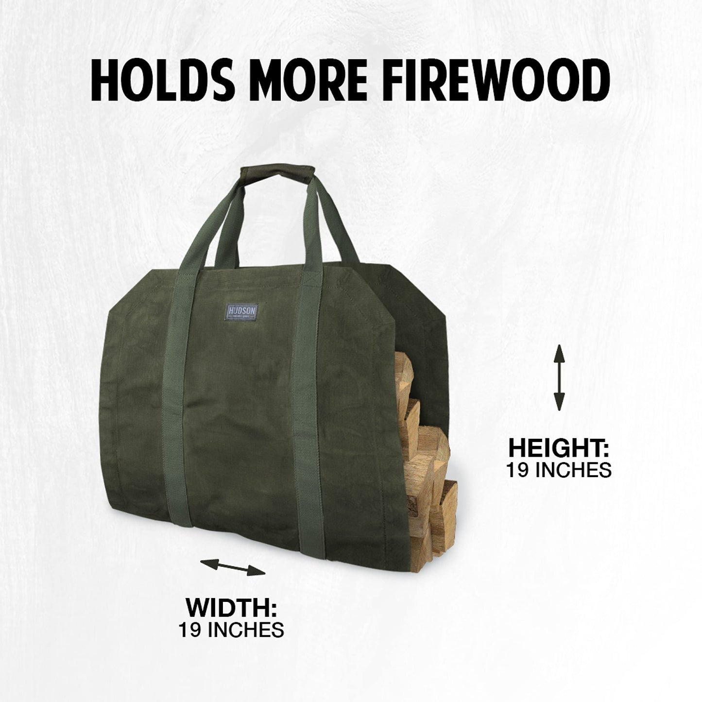 HDG Premium Quality 16oz Waxed Canvas Firewood Bag - 19x19 Inches Water Repellent Fireplace Log Carrier & Firewood Holder with Reinforced Webbed Cotton Straps - Lays Flat to Load - Green Storage Bag