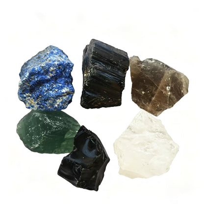 Crystal for Guardian Coven, Natural Raw Crystals 1.2-2″Set of 6 Black Tourmaline, Obsidian et. Protection Stones for Negativity Repel, Aura Shield & Home Purification