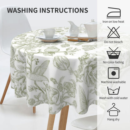 Yxuiyal Chinoiserie Round Tablecloths 70 Inches Sage Green Flower Birds Decorative Round Tablecloths Reusable Spring Summer Floral Table Covers for Home Kitchen Dining Room,Party Decoration