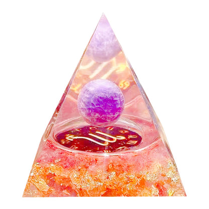 Saefheled Twelve Constellations Scorpio Orgone Pyramid,Natural Amethyst&red Strawberry Orgonite Crystal Healing Pyramid for Protection Chakra,Unique Constellation Pyramid for Positive Energy(6cm)