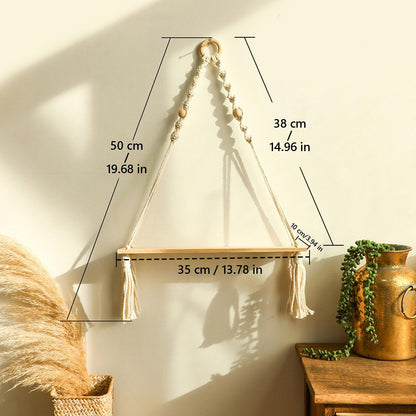 BusonQueen Boho Macrame Wall Hanging Shelves,Wooden Floating Shelves for Wall with Handmade Woven Rope for Home Decor