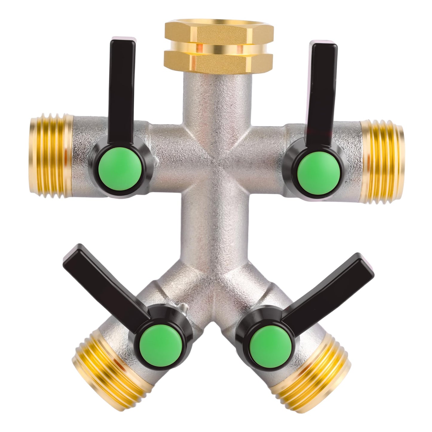EJW Hose Splitter 4 Way, Garden Hose Splitters, 4 Way Faucet Splitter, Water Spigot Splitter, RV Brass Hose Splitter,Heavy Duty Garden Hose Splitter, Hose Valve 3/4 Inch GHT Thread.