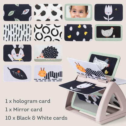 Taf Toys Black & White Rattling Spinning Book High Contrast Newborn Baby Toy 0-6 6-12 Months with Mirror for Visual Stimulation, Tummy Time & Early Cognitive Development, Montessori Learning Activity