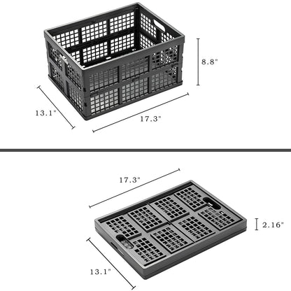 Eslite 34L Large Plastic Folding Storage Crates,Collapsible Crates for Storage,Pack of 3 (Grey)