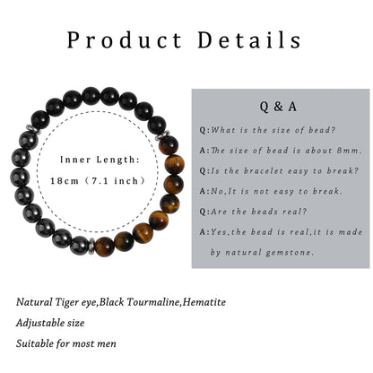 Gracayfr Tiger Eye Black Tourmaline Bracelet Anxiety Relief Healing Crystal Spiritual Natural Stone Beaded Empath Protection Gemstone Stretch Hematite Yellow