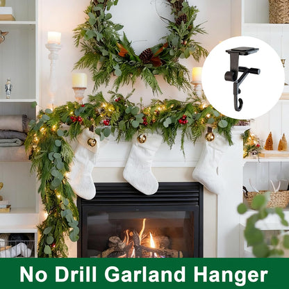 ATRGDUE ATRGDUEFireplace Stocking and Garland Hanger with Two Hooks,Adjustable Mantle Holder- Hold Christmas Decoration and Hang Garland-No Drill,Durable Wrought Iron Holds Up to 20 lbs (3Pcs,Black)