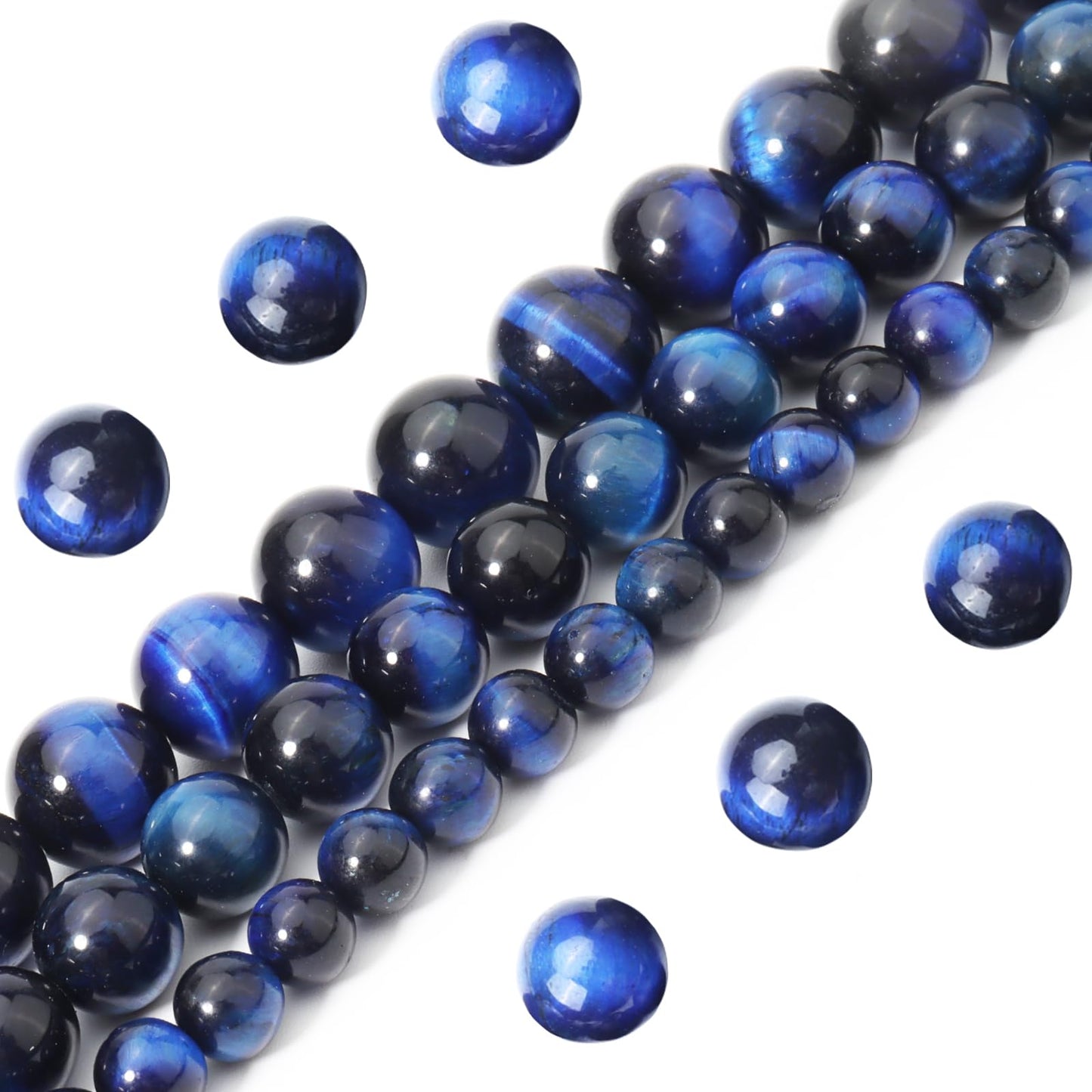 Siomia 45pcs 8mm Natural Blue Tiger Eye Gemstone Beads Energy Healing Crystal Round Loose Stone Beads for Jewelry Making, DIY Bracelets Necklaces