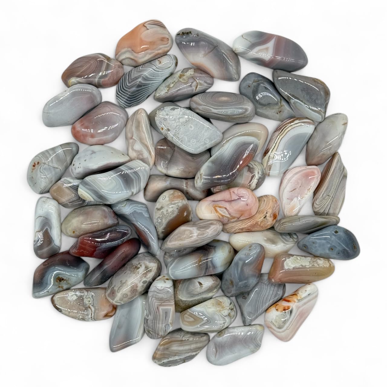 Pachamama Essentials Tumbled Botswana Agate - Sunset Stone - Crystal Healing Stone, for Reiki, Enhances Spiritual Connection, Science Projects, Decorative, Jewelry making (approx. 20-30mm, 0.8-1.20 inches) (Pink Botswana Agate, 5, Count)