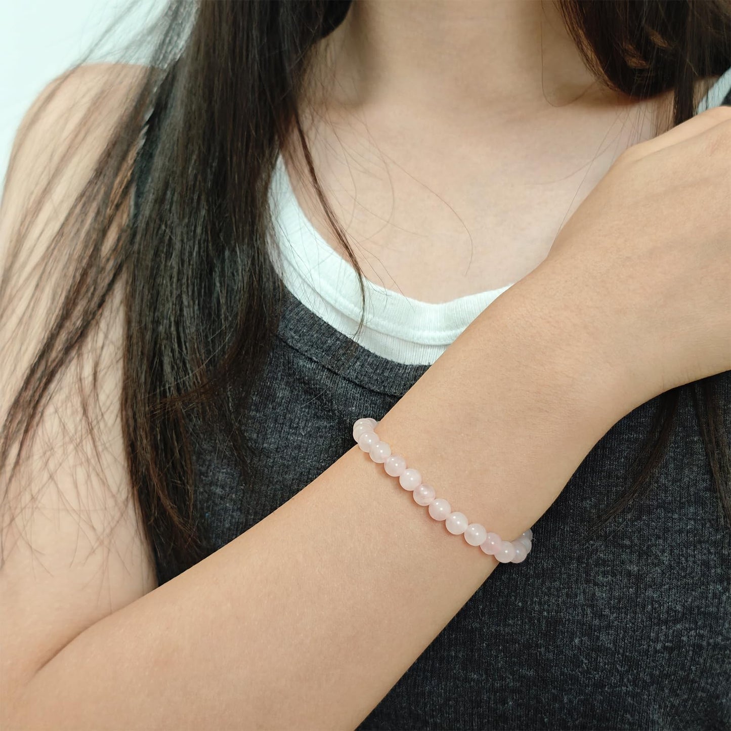CHCCOYE 6mm Natural Healing Gemstone Bracelet Handmade Yoga Stretch Elastic Bracelet Stress Relief Crystal Jewelry for Men and Women (6mm, Rose Quartz)