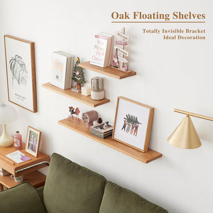 Sikflmi Oak Floating Shelves Rustic Wood Wall Shelves for Storage, Wall Mounted Wooden Display Shelf Wide for Living Room Bedroom Kitchen Bathroom (12 inch)