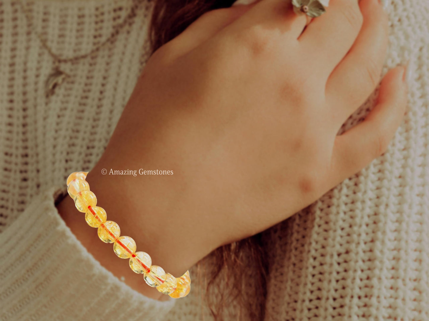 Amazing Gemstone Citrine Bracelet, Gifts For Men & Women - Protection Healing Crystal Bracelet - 8mm Gemstone Beaded Stretchable Bracelet, Pulseras Para Hombres Mujer Stocking Stuffers (Regular)