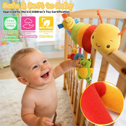 FPVERA Car Seat Toys for Babies 0-6 Months, Hanging Carseat Toys for Infants 0-12 Months, Spiral Plush Caterpillar Sensory Stroller Toy with Rattles for Baby Essentials Newborn Boy Girl Shower Gifts