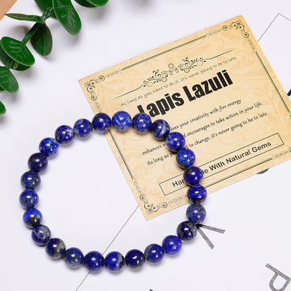 CHCCOYE 8mm Natural Healing Gemstone Bracelet Handmade Yoga Stretch Elastic Bracelet Stress Relief Crystal Jewelry for Men and Women (8mm Lapis Lazuli)