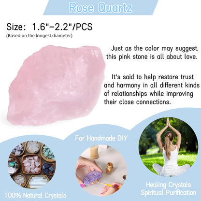 YATOJUZI Rose Quartz 1.8-2.2" Natural Raw Stones and Healing Crystals Large Stone Rough Crystal Rocks for Tumbling Cabbing Polishing Fountain Rocks Decoration 1PCS