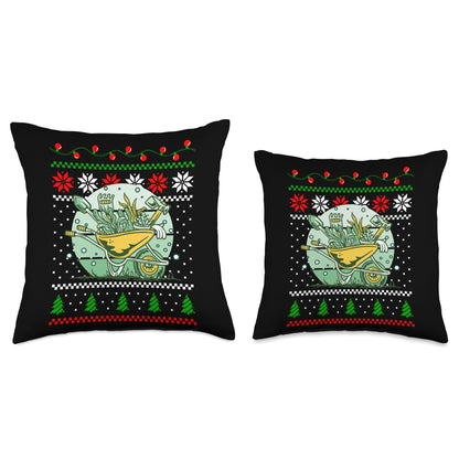 Gardener Gardening Christmas Design Co. Christmas Wheelbarrow Gardening Lover Xmas Design Throw Pillow, 18x18, Multicolor