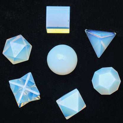 Crocon Opalite 7Pcs Platonic Solids Crystal Geometry Set, Platonic Solids Sacred Geometric Stones for Meditation Reiki Balancing Healing Chakra Stone Cleansing Spiritual Good Luck (15-20 mm)