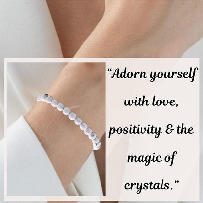 Amazing Gemstone Howlite Bracelet, Gifts For Men & Women - Protection Healing Crystal Bracelet - 6mm Gemstone Beaded Adjustable Bracelet, Pulseras Para Hombres Mujer Stocking Stuffers