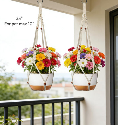 HUIHONGHOME 35 inch Macrame Plant Hanger for 5-10 Pot Indoor wall Window Boho Long Crochet White Rope Hanging Planters for Plant Holder Outdoor (Ivory2)