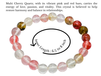 Amazing Gemstone Crystal Bracelet for Women Men's Gifts - Protection Healing Crystal Bracelet - 8mm Gemstone Beaded Stretchable Bracelet Pulseras Para Hombres Mujer Stocking Stuffers Mothers Day Gift (Multi Cherry Quartz)