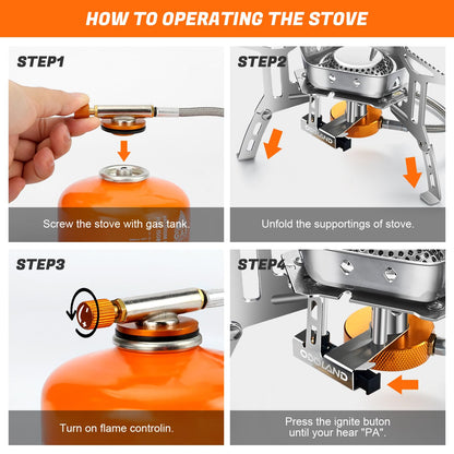Odoland 3500W Windproof Camp Stove Camping Gas Stove with Fuel Canister Adapter, Piezo Ignition, Carry Case, Portable Collapsible Stove Burner for Outdoor Backpacking Hiking and Picnic
