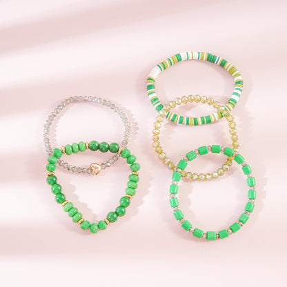 RISHEGAE Green Crystal Heishi Beaded Bracelet for Women St Patricks day Bracelets Layering Friendship Summer Beach Stretch Bracelet for Women Trendy