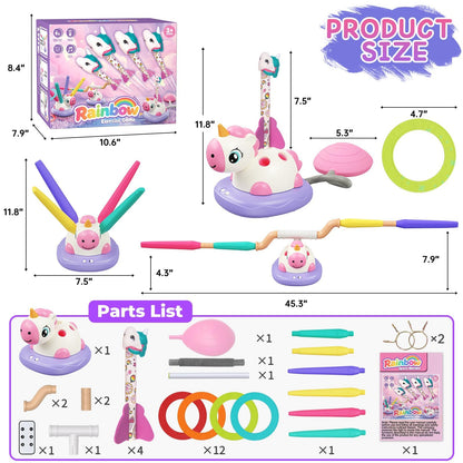3 in 1 Unicorn Rocket Launcher, Ring Toss & Musical Jump, Outdoor Jumping Spinning Toy for Kids Ages 3-8, Indoor Active Play Set for Boys Girls, STEM Learning Birthday Gift for 3 4 5 6 7 8 Years Old