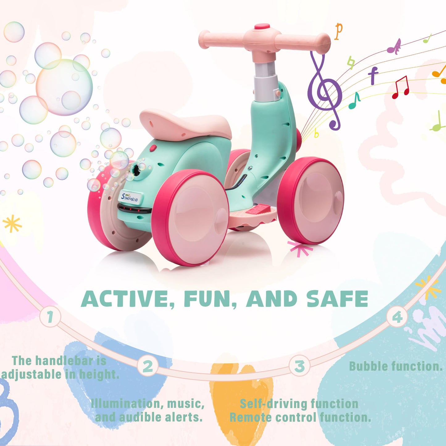 6V Electric Baby Balance Bike for 1 Year Old Boys Girls Ride on Toys 12-36 Months Toddler Balance Bike, 4 Wheels Kids First Bike with Remote Control First Birthday Gifts- Green&Red