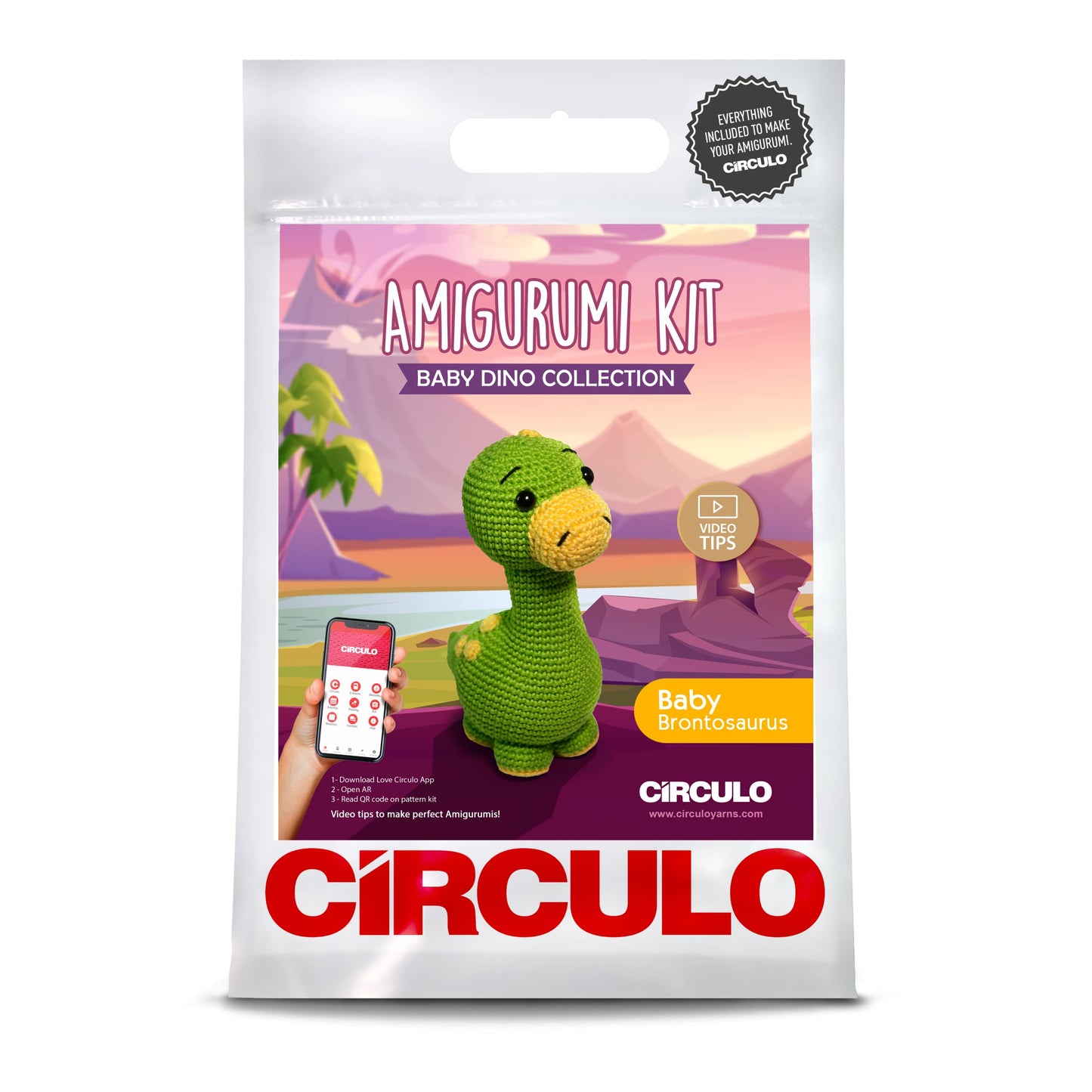 CÍRCULO Amigurumi Crochet Kit - Baby Dino - All Included, Easy Instructions - Crochet Kit for Intermediate - Crochet Set - Animal Crochet Kit, Premium Amigurumi Yarn for Crocheting – Brontosaurus