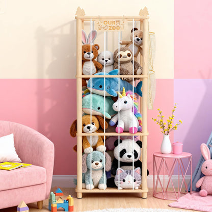 ZEQON Stuffed Animal Storage - Large Wooden Toy Storage Organizer with 1 Removable Hanging Storage Net, Plush Toy Organizer for Kids' Rooms, Bedroom, Playroom or Nurseries