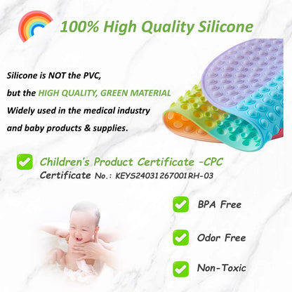 Joiyota Silicone Push Pop Bath Mat for Kids, CPC Certified Non-Slip Rainbow Bathtub Mat with Suction Cups, Sensory Bath Toy for Toddlers (27x15-rainbow)