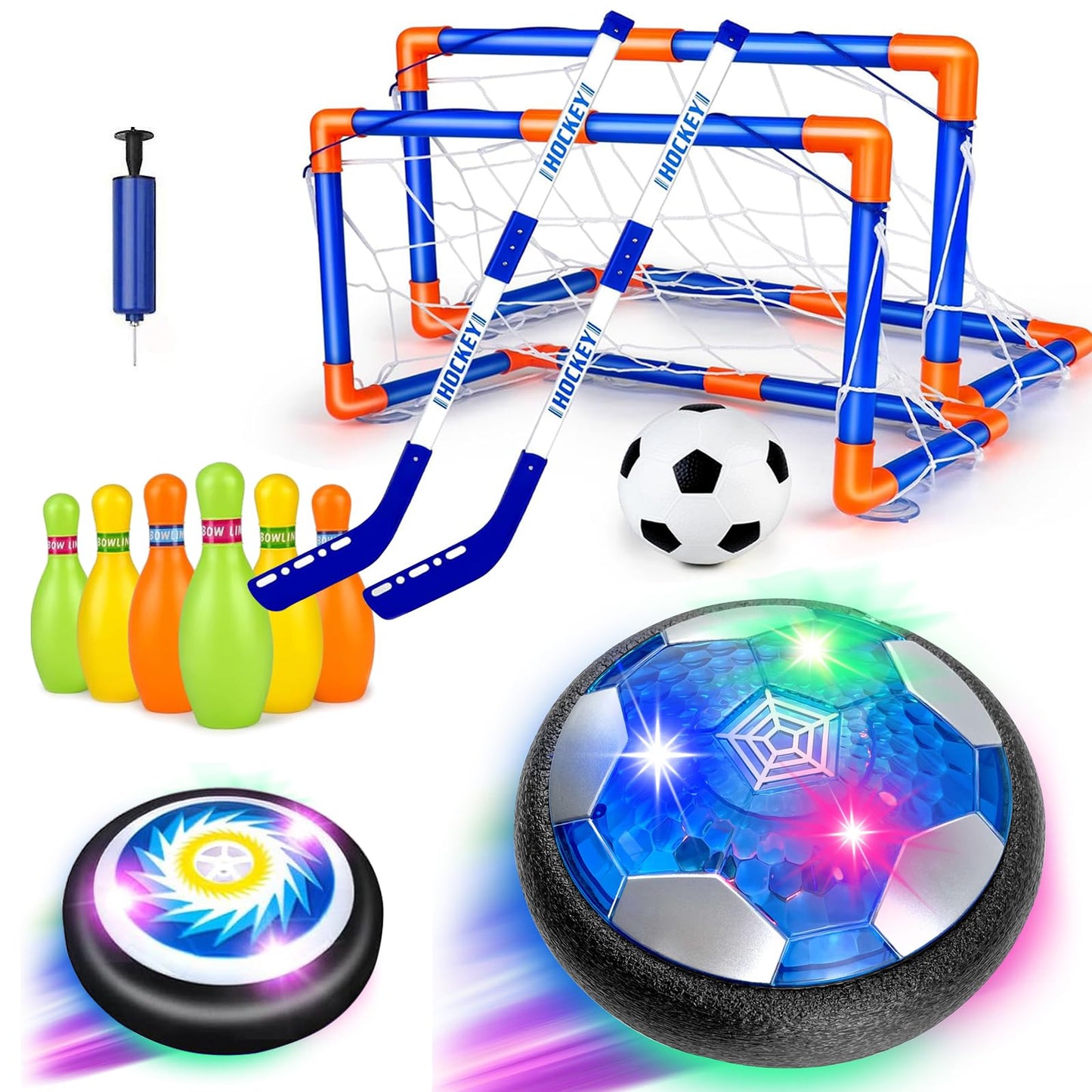 Foneso 3-in-1 Hover Soccer Ball, Kids Toddler Hockey Set with LED Lights,Indoor & Outdoor Toys for Kids, Soccer Gift for 3 4 5 6 7 8 9+ Year Old Boys Girls Birthday Gifts