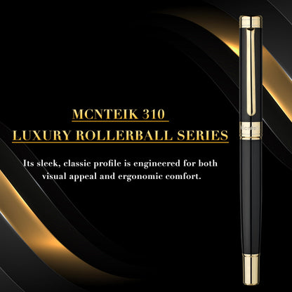 MCNTEIK Black Lacquer Rollerball Pen - Stunning Luxury Pen, 24K Gold Plating, Schmidt Refill, Precision Flow Ink, Best Roller Ball Gift Set for Men & Women, Professional, Executive Fancy, Nice Pens