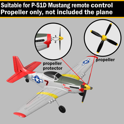 LEAMBE 3 Sets of 4-Blade Propeller Spare RC Plane Propellers Compatible with P51 Mustang & P40 Warhawk Remote Control Airplane Nose Cone