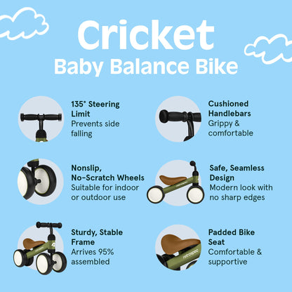 Retrospec Cricket Baby Balance Bike, 4-Wheel Ride-On Toy for Ages 12-24 Months – First Bike & Toddler Bike for 1 Year Old Boys & Girls, First Birthday Gift