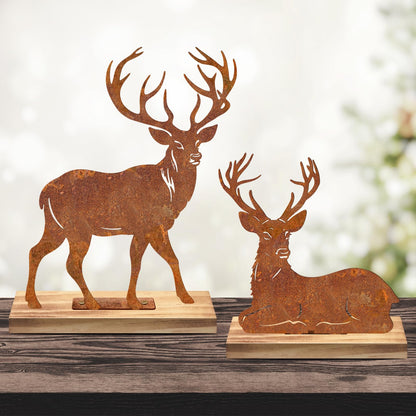 OULYDEKO Reindeer,Deer Christmas Mantel Decor,Primitive Rusti Farmhouse Cozy Christmas Decor,Reindeer Christmas Decor,Holiday Fireplace Table Decorations Metal Reindeer
