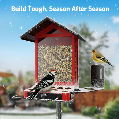 Richbird All-Metal Bird Feeder, Wall & Pole Mountable, 2.4L Large Capacity, Chew-Proof & Weather-Resistant Design, Easy to Clean & Fill, Wild Birds Feeder for Backyard & Garden, for Men Women Gift