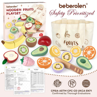 Play Food Sets for Kids Kitchen Wooden Food Toys for 3 Year Old Girl Boy Toddler Cutting Pretend Play Set Learning Toys Birthday Gift 1 2 3 Year Old Fruits
