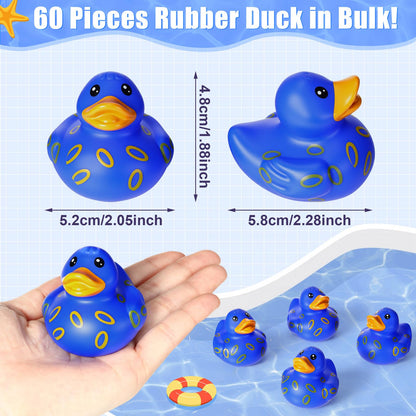 VercanMonth 60 Pcs Blue Gold Ring Party Favors - 2 Inch Rubber Duck in Bulk Mini Duckies for Ducking, Tiny Ducks for Kids Birthday Party Gifts Baby Shower Bath Time Piñata Fillers Gift Bag Stuffers