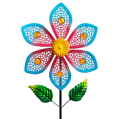 Senflame Metal Wind Spinners for Garden Decor - Outdoor Windmill Sculptures, Durable Yard Art Wind Spinners Metal Wind Spinner for Patio Lawn Ornament, Vibrant Red & Blue Garden Spinners Outdoor