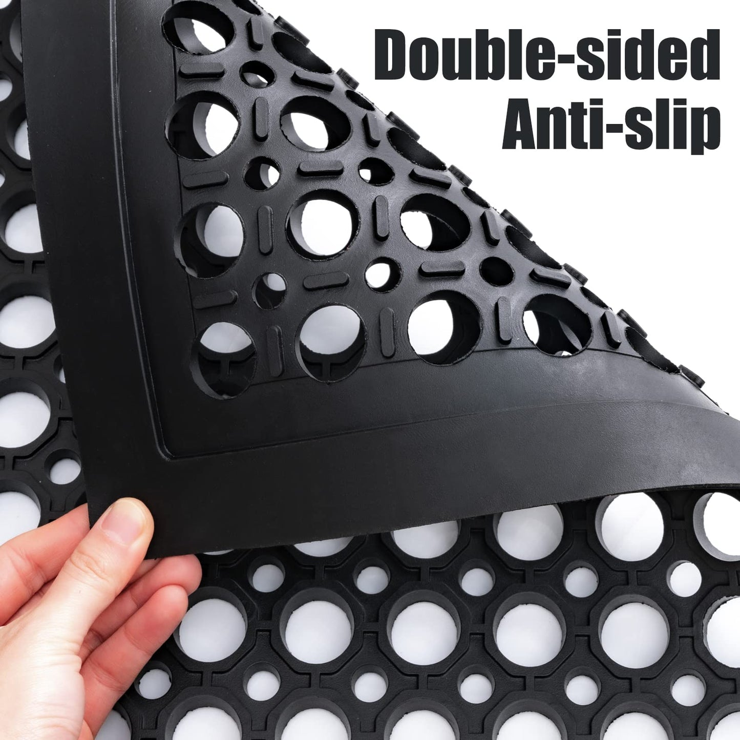 Outdoor Rubber Floor Mats Anti Fatigue Restaurant Kitchen Rubber Drainage Mat Durable No Slip Bar Floor Mats Used for Indoor Outside Wet Area 24" x 36" Black