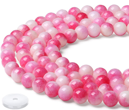 NUKAYAI Natural Stone Beads 100pcs 8mm Pink Tourmaline Jade Round Stone Beading Loose DIY Smooth Beads for Bracelet Necklace Earrings Making