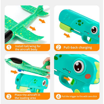 3 Airplane Launcher Toys, 13.2 inch LED Foam Glider Airplane Toys, Suitable for Boys Outdoor Flying Toys, 2 Flight Modes, Birthday Gifts 4 5 6 7 8 9 10 11 12 Year Old Boys and Girls