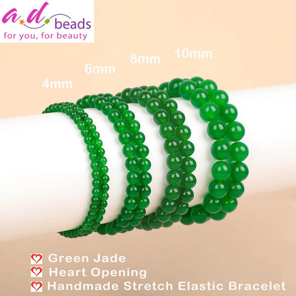 AD Beads Handmade Gemstone Stretch Elastic Bracelet Crystal Healing Reiki Nature's Beauty and Spiritual Essence Unisex (10mm, Green Jade (Heart Opening))