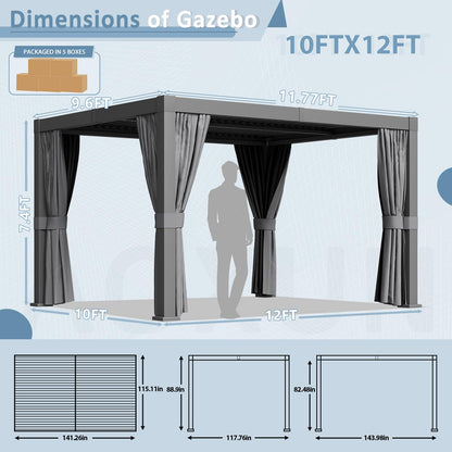 Aoxun Louvered Pergola 10 x 12ft Outdoor Aluminum Pergola with Adjustable Roof for Gardens, Decks and Backyards, Gray