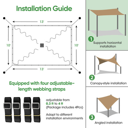 SIHAIAN Sun Shade Sail 10'x13' Waterproof Rectangle Double-Rope Shade Sail 500D Heavy Duty UV Block Sunshade Canopy for Backyards, Patios, Gardens, Outdoor Activities and Facility Beige